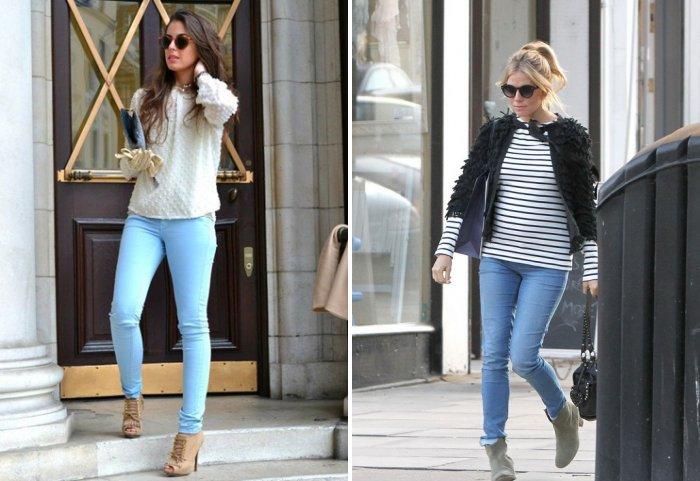 С чем носить голубые джинсы?